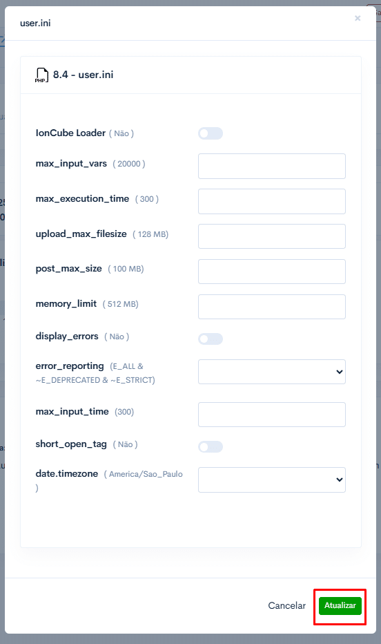 Como editar as configurações de PHP da sua aplicação? 4 image 412