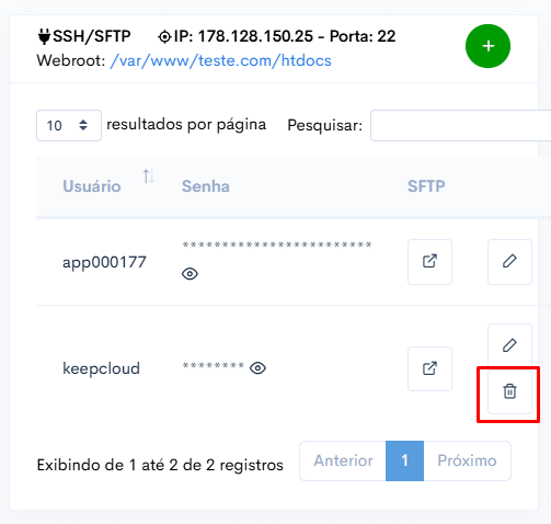 Como excluir um usuário SSH/FTP da aplicação? 3 image 441